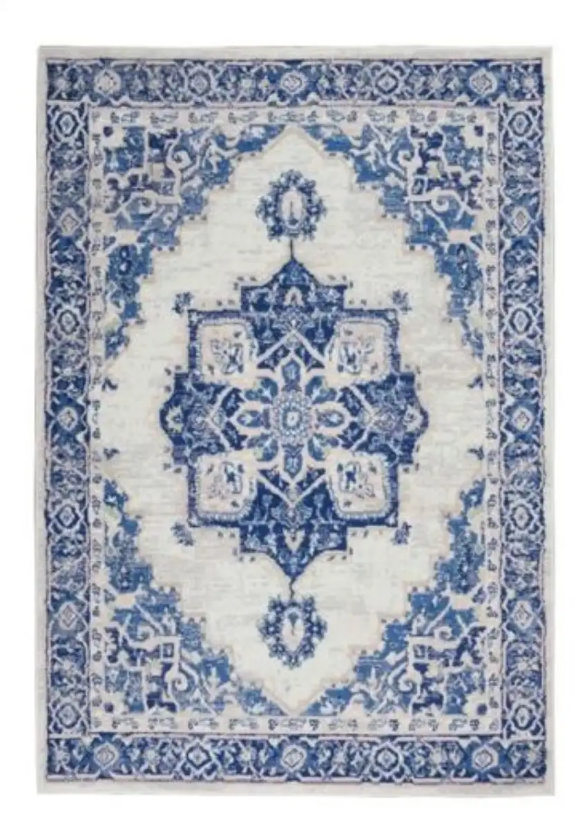 Blue And Ivory Floral Dhurrie Area Rug Photo 6
