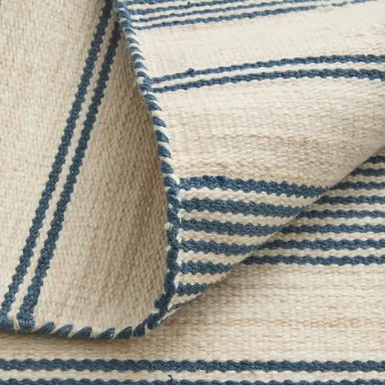 Ivory and Blue Striped Hand Woven Area Rug Photo 9
