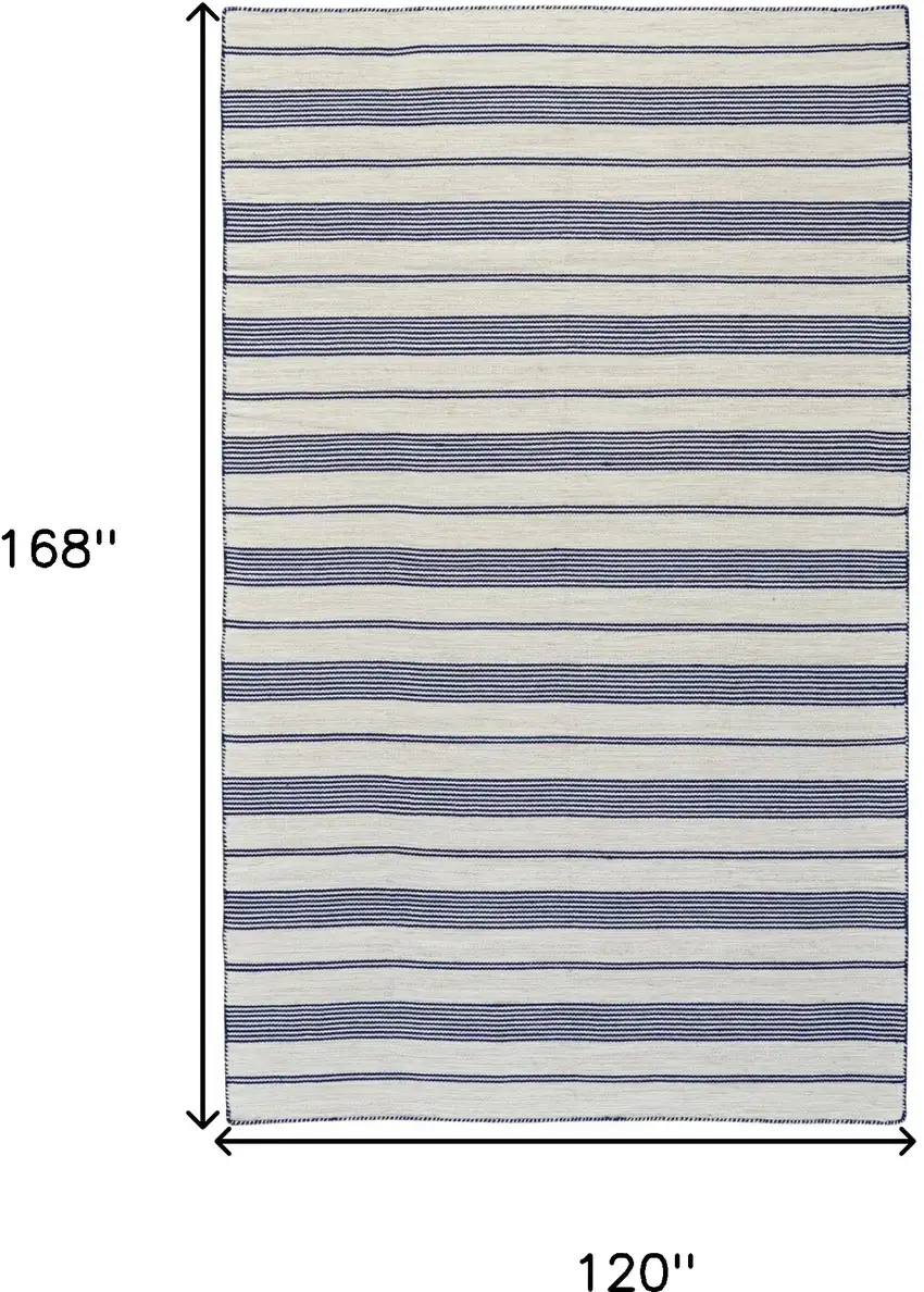 Ivory and Blue Striped Hand Woven Area Rug Photo 3