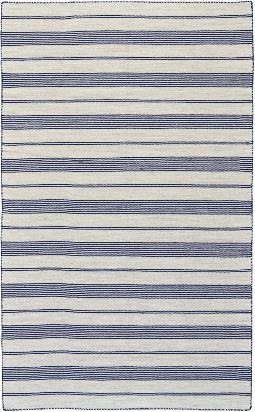 Ivory and Blue Striped Hand Woven Area Rug Photo 2
