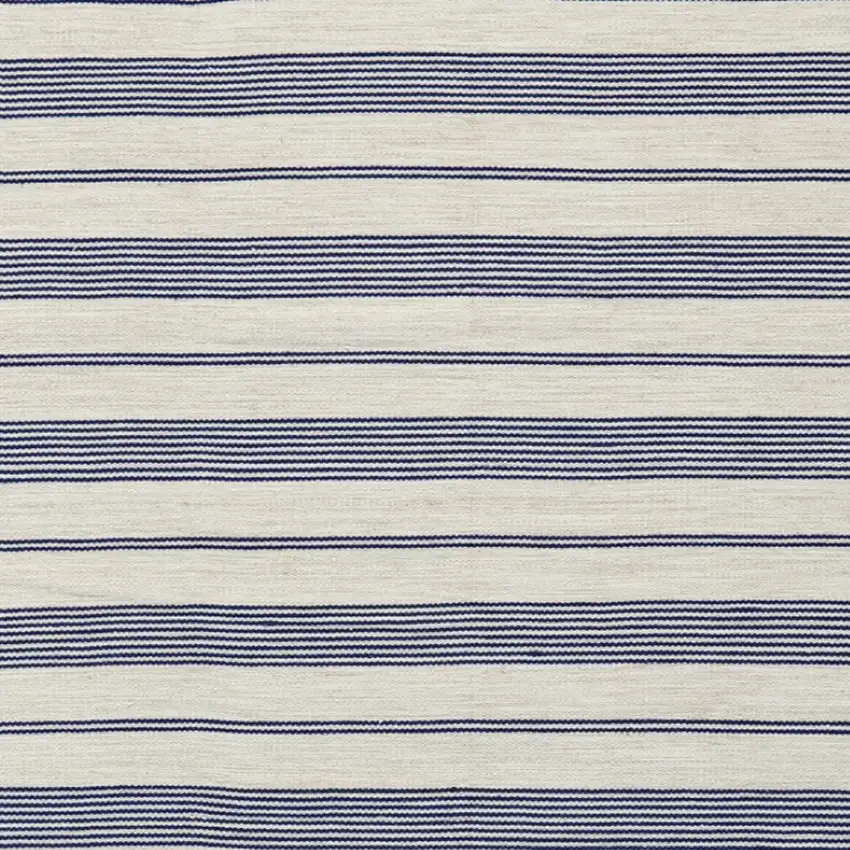 Ivory and Blue Striped Hand Woven Area Rug Photo 8