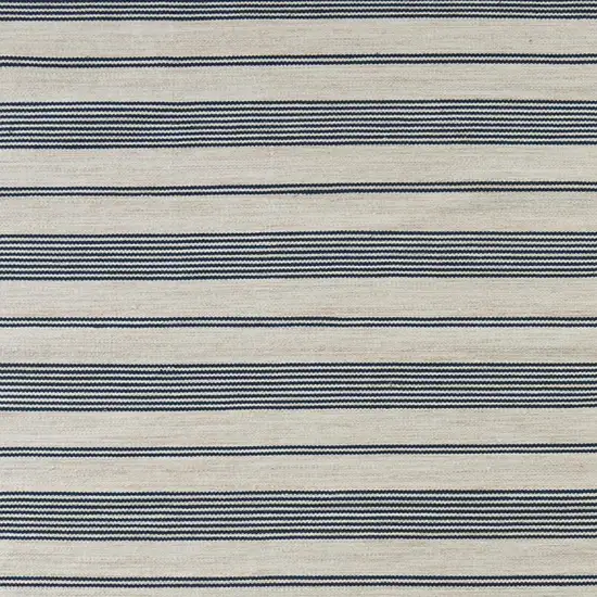 Ivory and Blue Striped Hand Woven Area Rug Photo 2