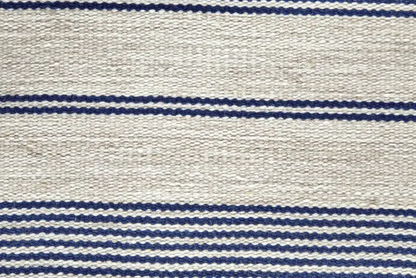 Ivory and Blue Striped Hand Woven Area Rug Photo 9
