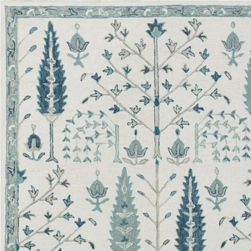 Ivory and Blue Wool Floral Hand Tufted Area Rug Photo 6