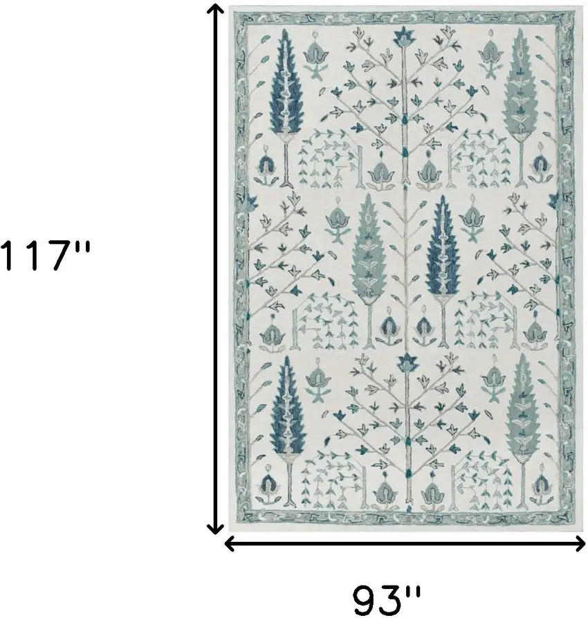 Ivory and Blue Wool Floral Hand Tufted Area Rug Photo 3