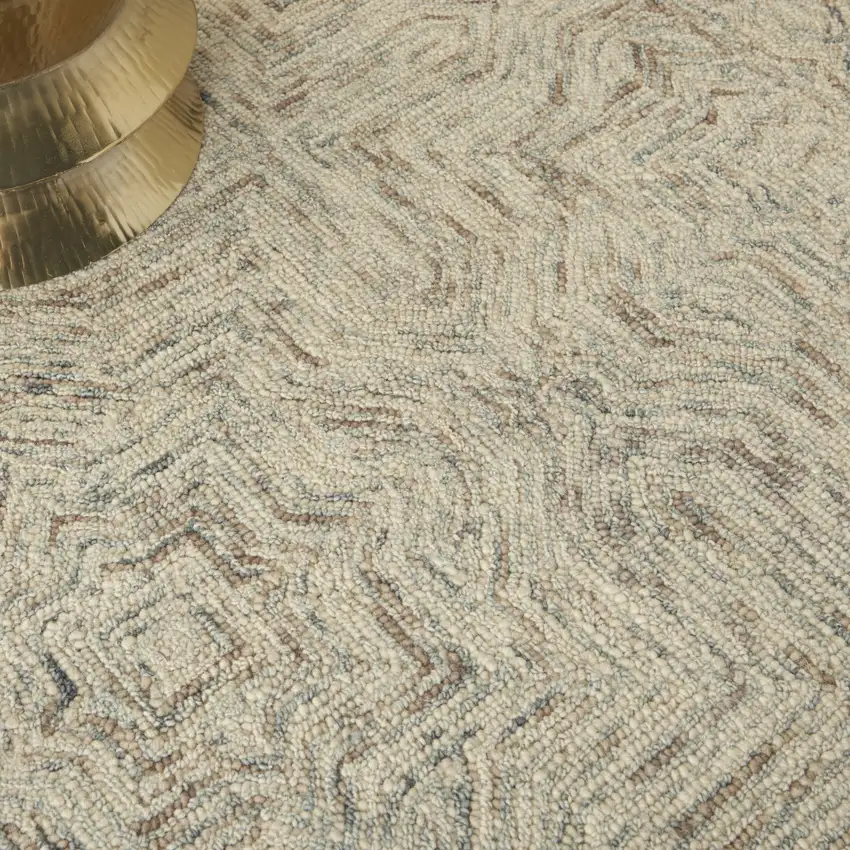 Ivory and Blue Wool Geometric Area Rug Photo 8