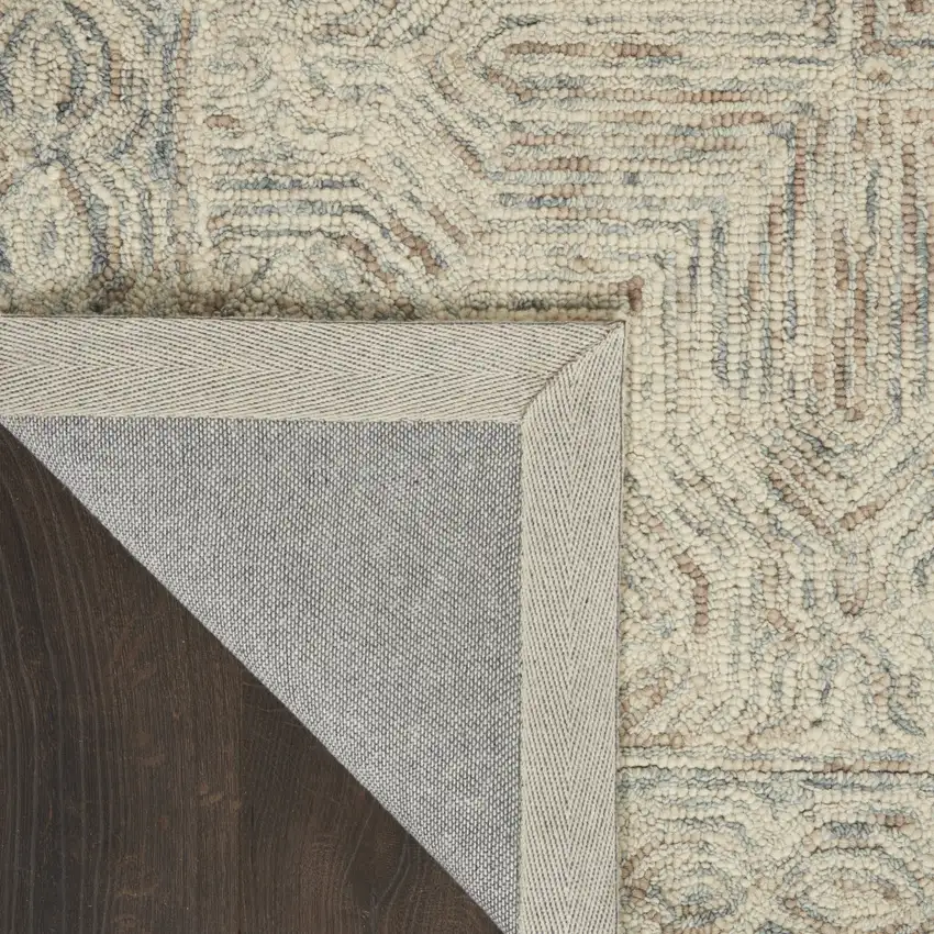 Ivory and Blue Wool Geometric Area Rug Photo 9