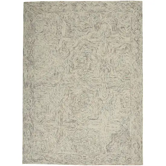 Ivory and Blue Wool Geometric Area Rug Photo 1