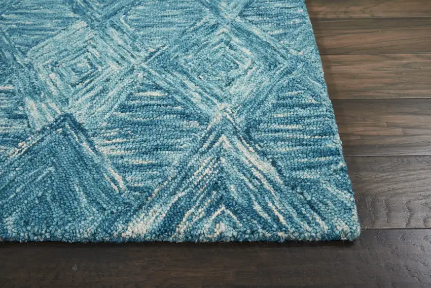 Ivory and Blue Wool Geometric Area Rug Photo 9