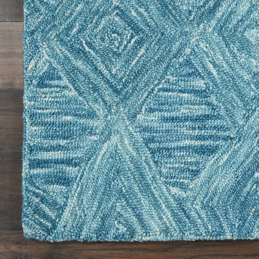 Ivory and Blue Wool Geometric Area Rug Photo 8