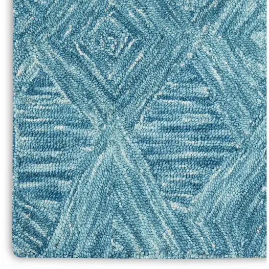 Ivory and Blue Wool Geometric Area Rug Photo 8