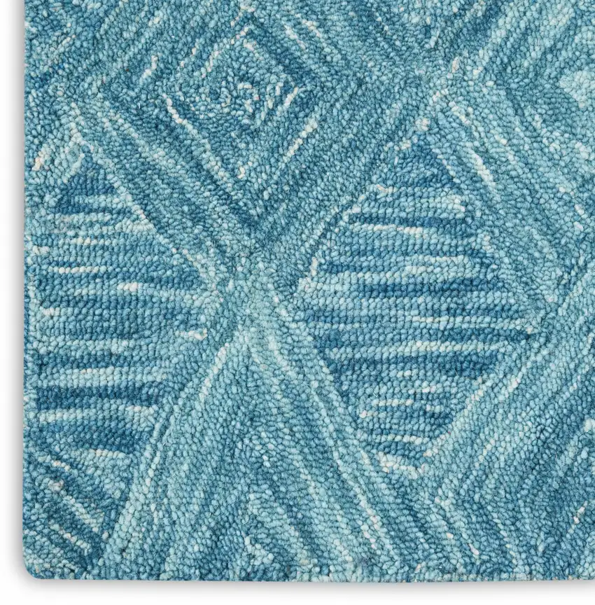 Ivory and Blue Wool Geometric Area Rug Photo 8