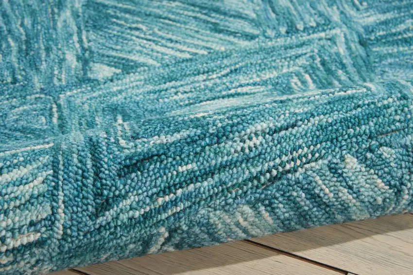 Ivory and Blue Wool Geometric Area Rug Photo 7