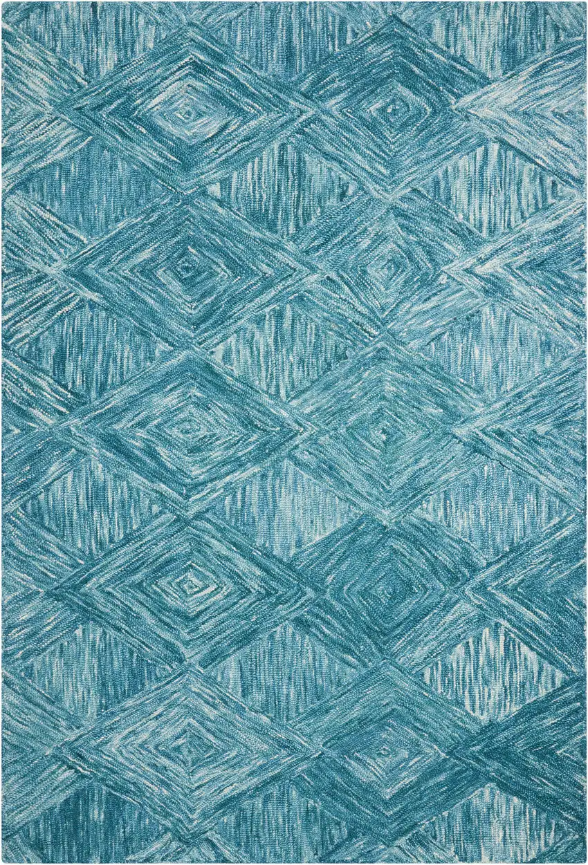 Ivory and Blue Wool Geometric Area Rug Photo 5
