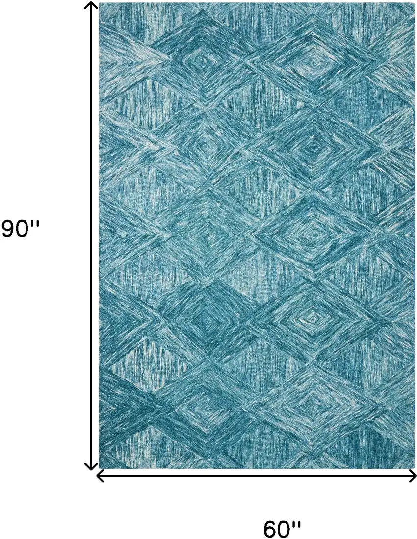 Ivory and Blue Wool Geometric Area Rug Photo 3