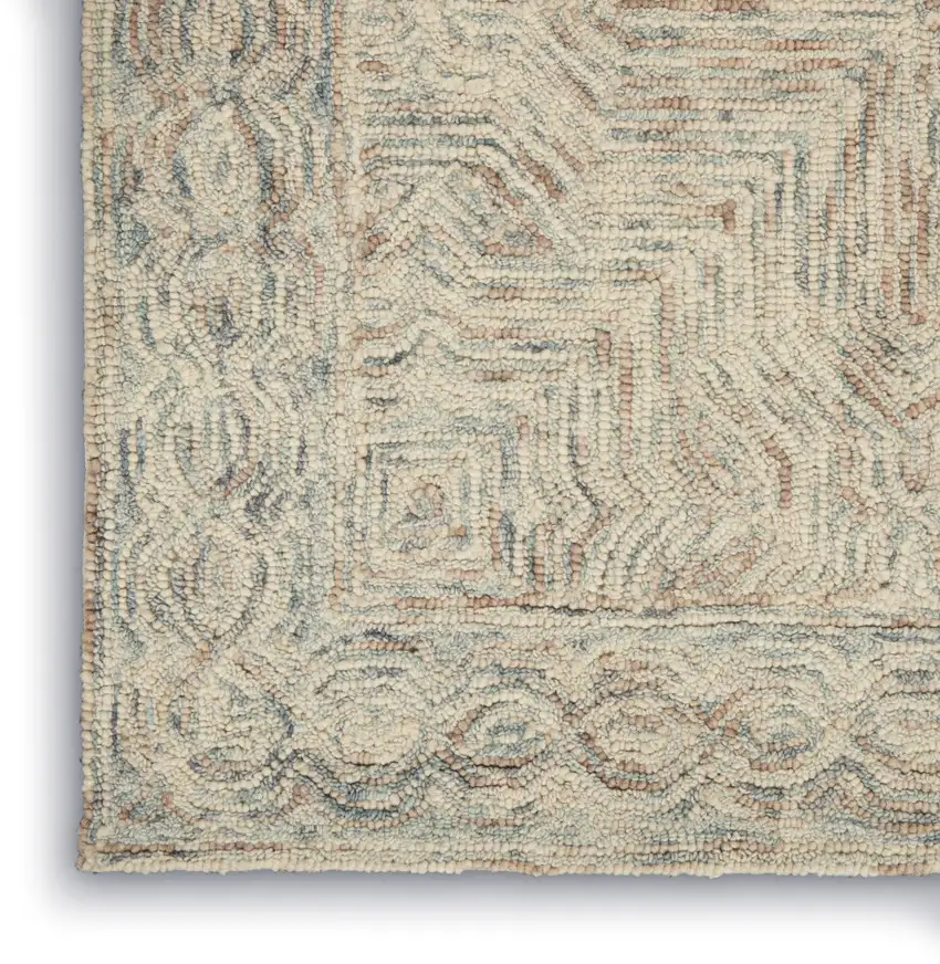 Ivory and Blue Wool Geometric Area Rug Photo 4
