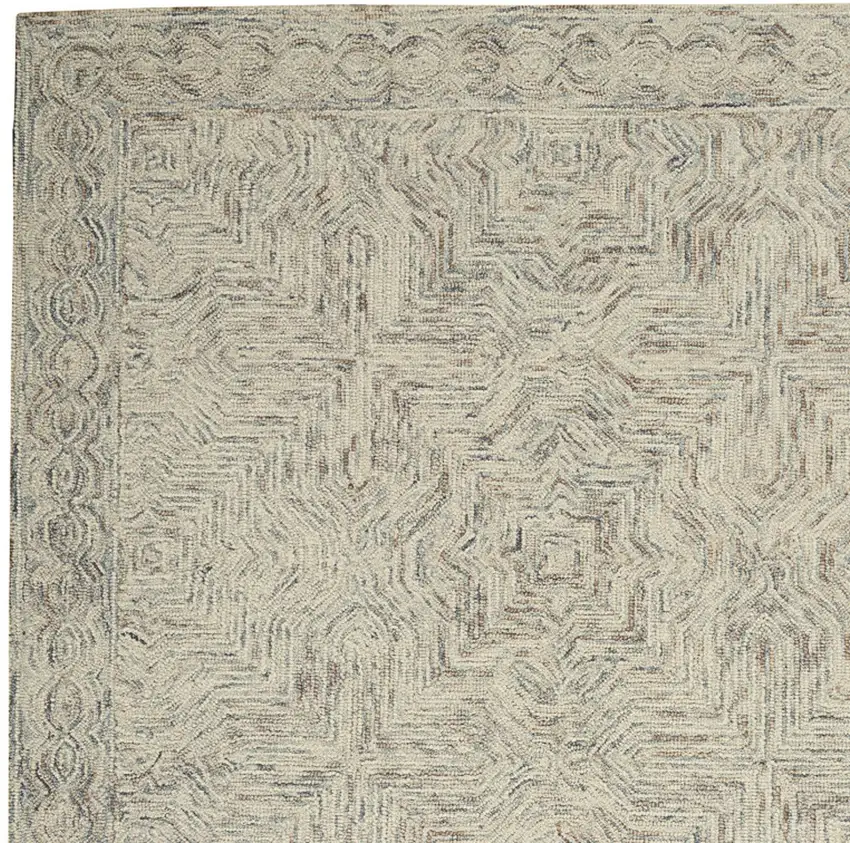 Ivory and Blue Wool Geometric Area Rug Photo 6
