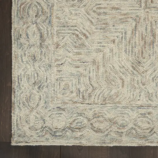 Ivory and Blue Wool Geometric Area Rug Photo 9