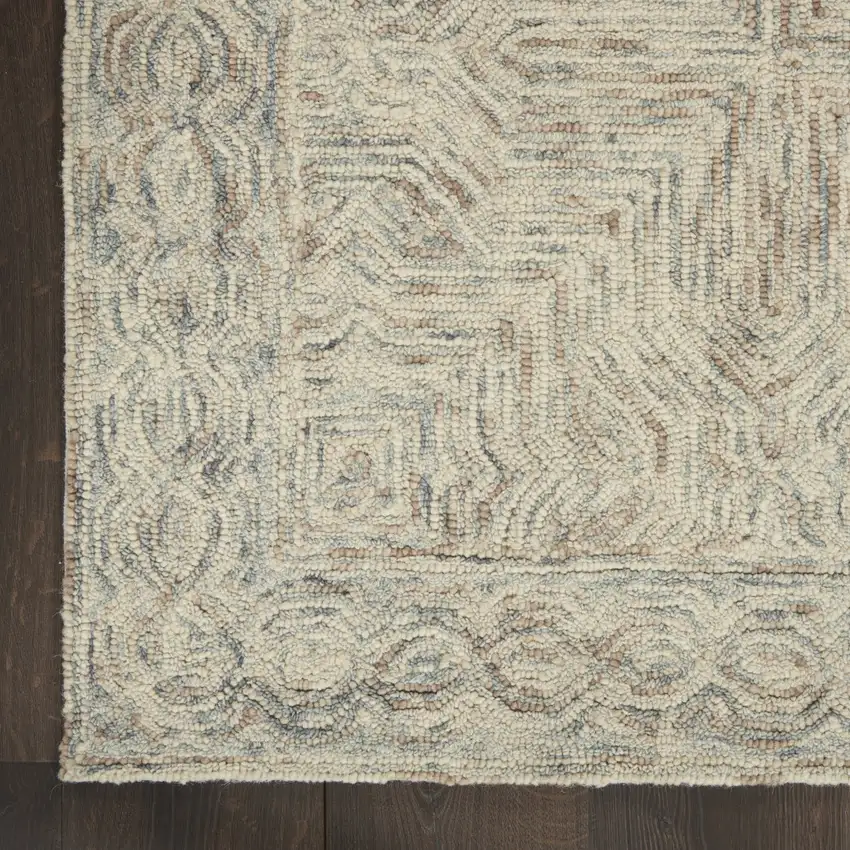 Ivory and Blue Wool Geometric Area Rug Photo 9