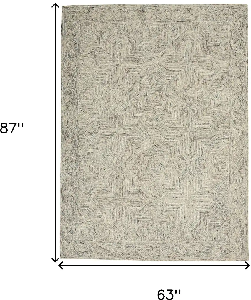 Ivory and Blue Wool Geometric Area Rug Photo 3