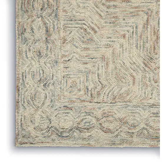 Ivory and Blue Wool Geometric Area Rug Photo 8