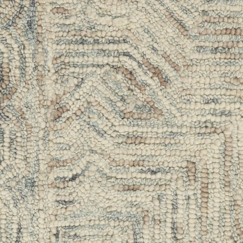Ivory and Blue Wool Geometric Area Rug Photo 3