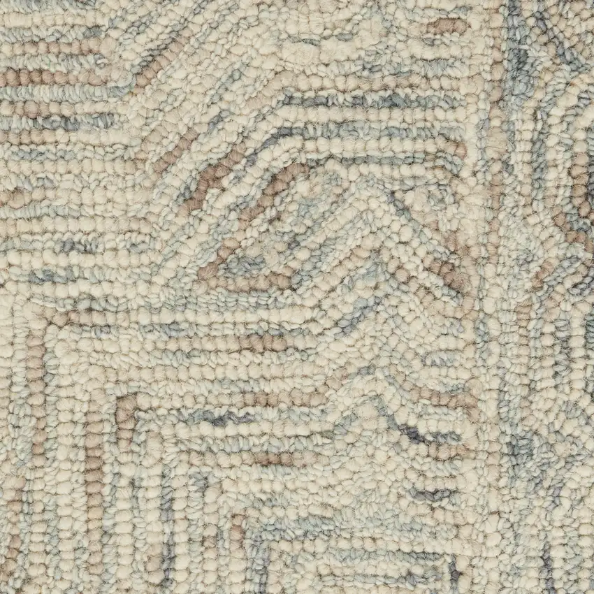 Ivory and Blue Wool Geometric Area Rug Photo 4