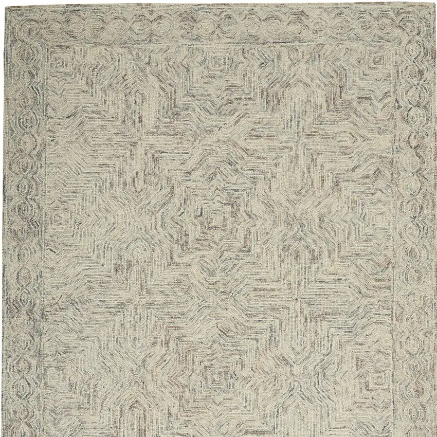 Ivory and Blue Wool Geometric Area Rug Photo 5