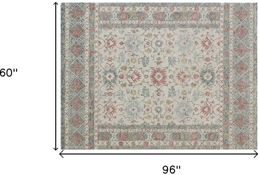 Ivory and Blue Wool Oriental Hand Tufted Non Skid Area Rug Photo 9