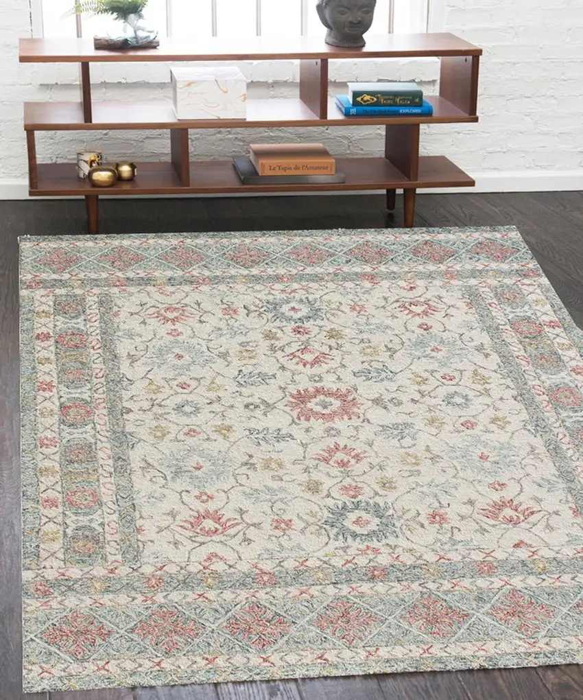Ivory and Blue Wool Oriental Hand Tufted Non Skid Area Rug Photo 9