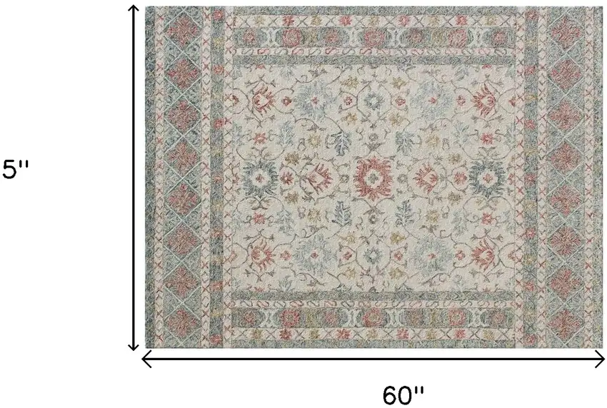 Ivory and Blue Wool Oriental Hand Tufted Non Skid Area Rug Photo 3