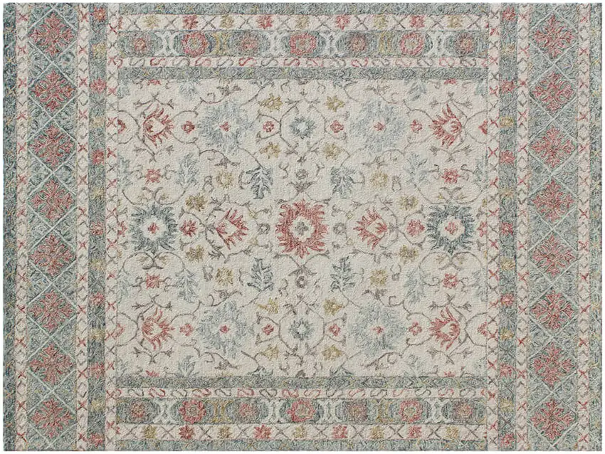 Ivory and Blue Wool Oriental Hand Tufted Non Skid Area Rug Photo 2