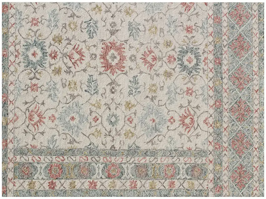 Ivory and Blue Wool Oriental Hand Tufted Non Skid Area Rug Photo 4