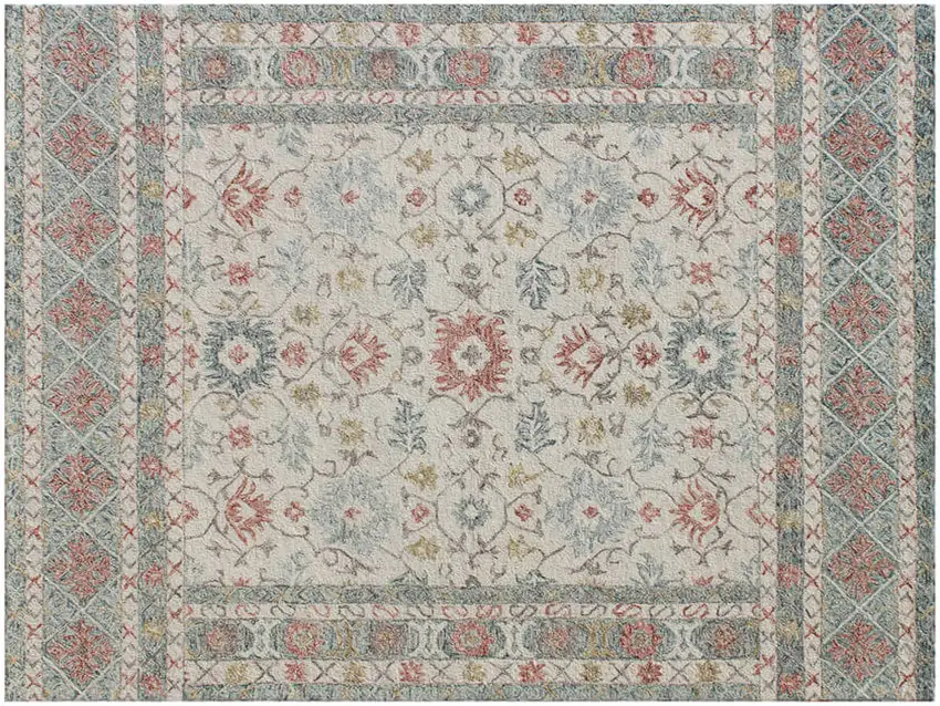 Ivory and Blue Wool Oriental Hand Tufted Non Skid Area Rug Photo 6