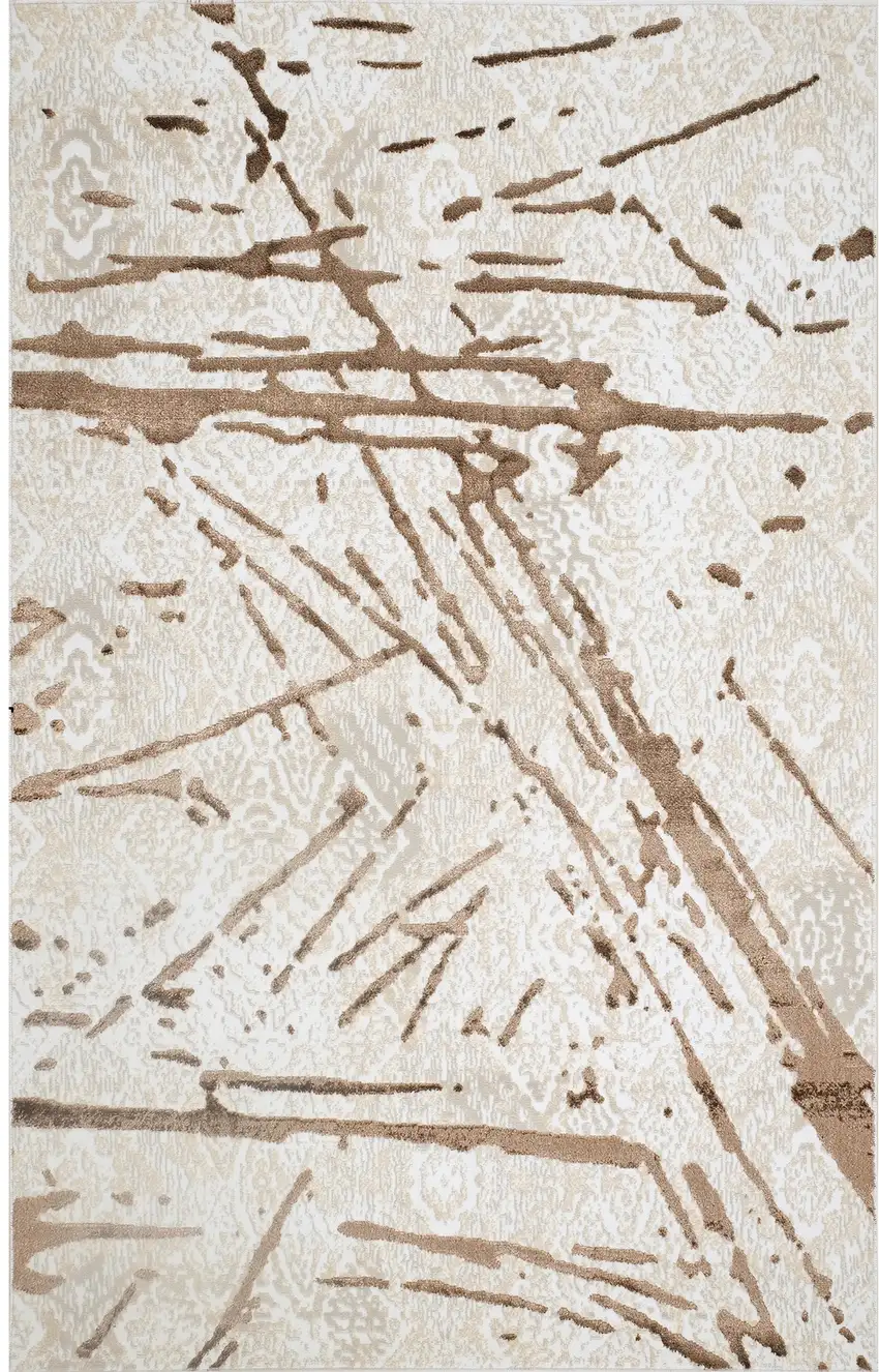 Ivory and Brown Abstract Area Rug Photo 1