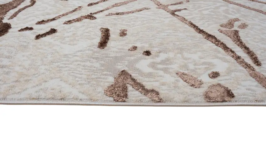 Ivory and Brown Abstract Area Rug Photo 4