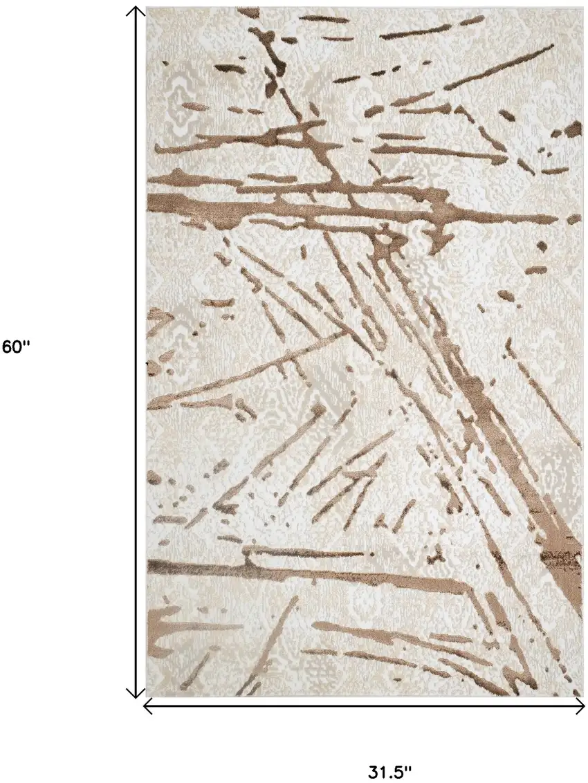 Ivory and Brown Abstract Area Rug Photo 3