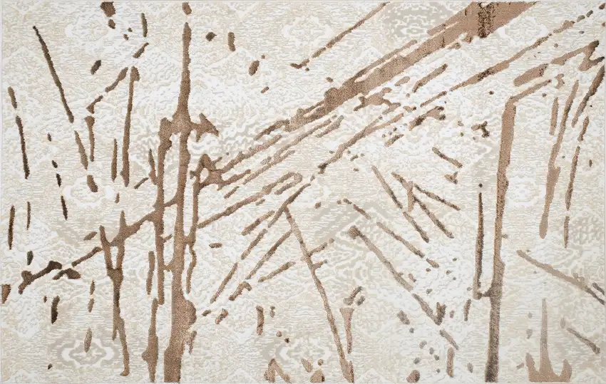 Ivory and Brown Abstract Area Rug Photo 5