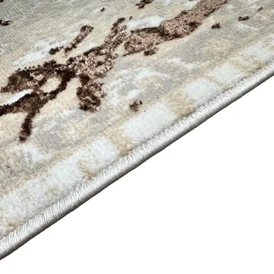 Ivory and Brown Abstract Area Rug Photo 3