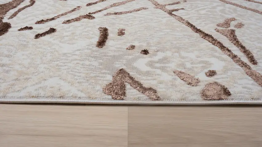 Ivory and Brown Abstract Area Rug Photo 6