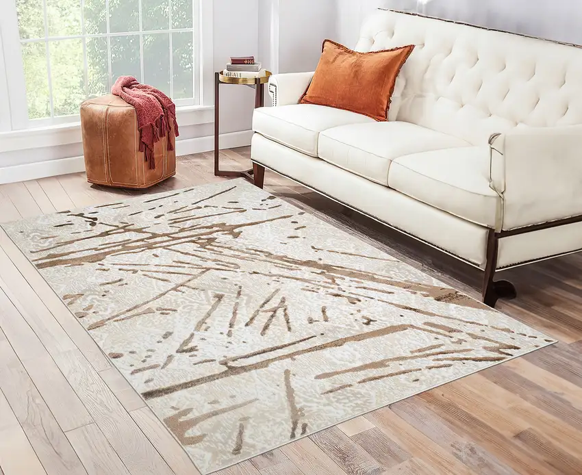 Ivory and Brown Abstract Area Rug Photo 4