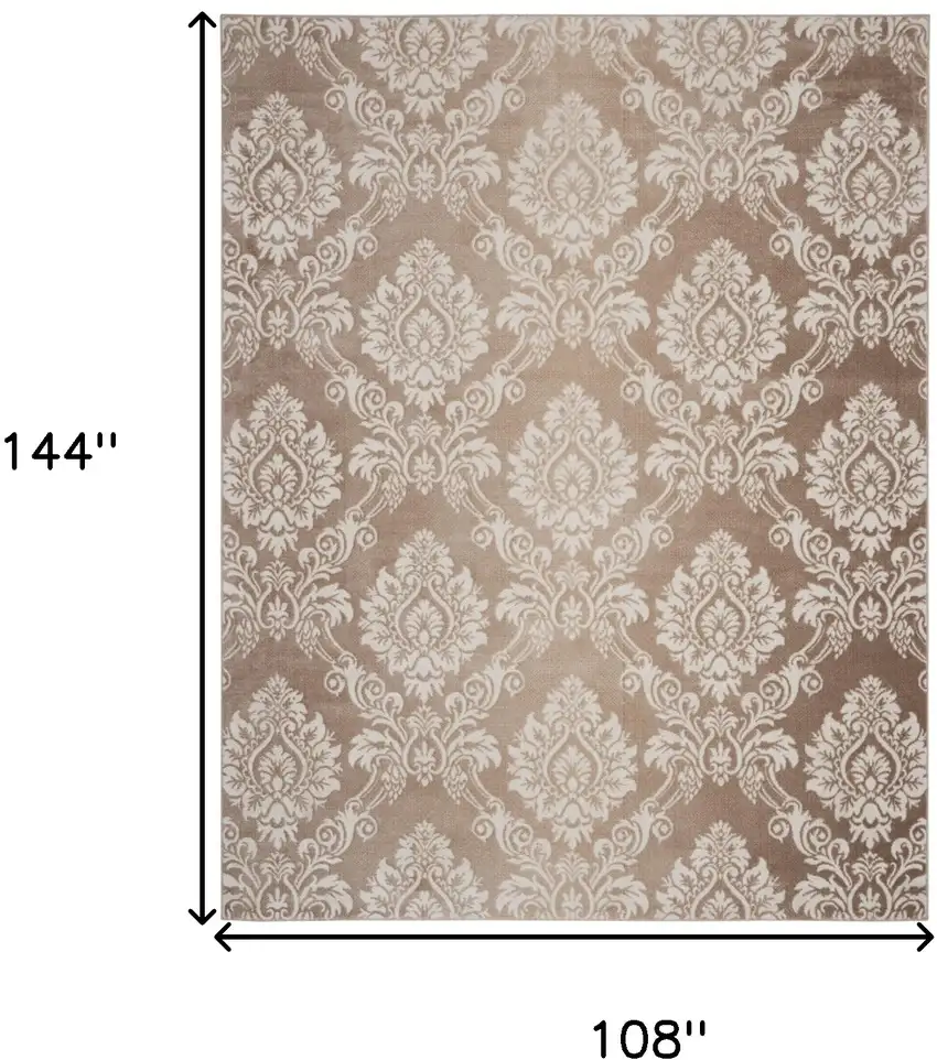 Ivory and Brown Damask Distressed Non Skid Area Rug Photo 3