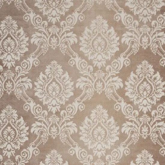Ivory and Brown Damask Distressed Non Skid Area Rug Photo 7