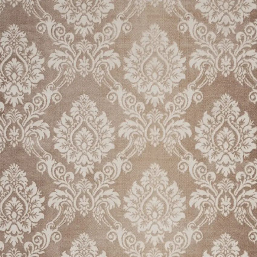 Ivory and Brown Damask Distressed Non Skid Area Rug Photo 7