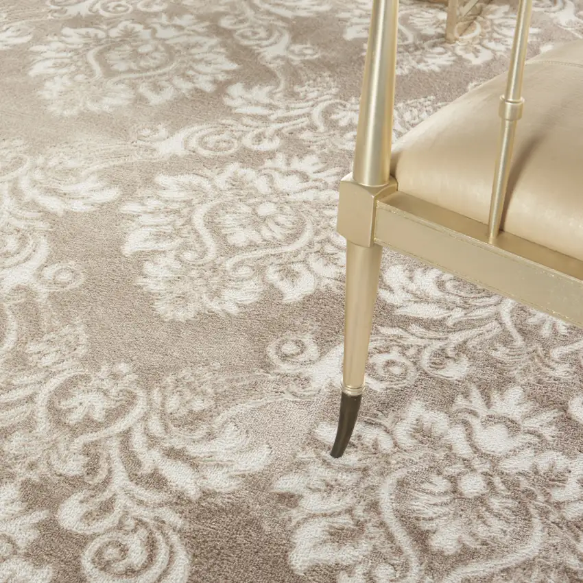 Ivory and Brown Damask Distressed Non Skid Area Rug Photo 5
