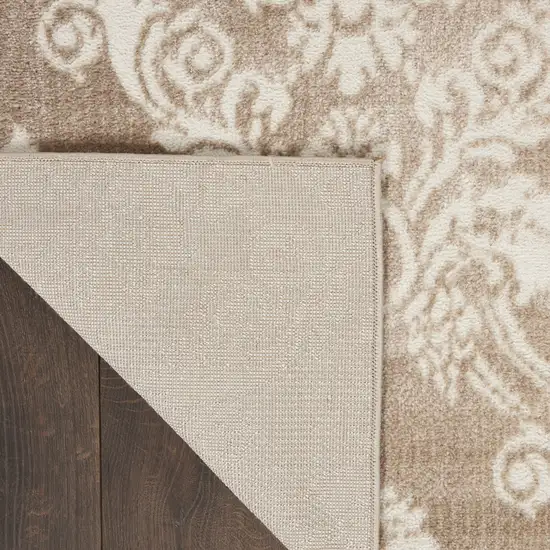 Ivory and Brown Damask Distressed Non Skid Area Rug Photo 8