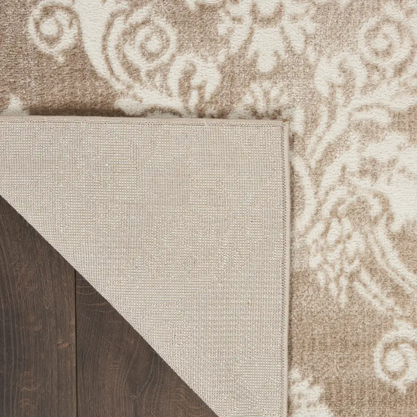 Ivory and Brown Damask Distressed Non Skid Area Rug Photo 8