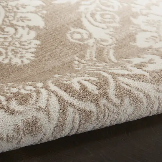Ivory and Brown Damask Distressed Non Skid Area Rug Photo 4