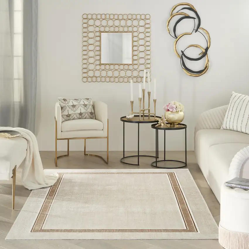 Ivory and Brown Geometric Non Skid Area Rug Photo 4