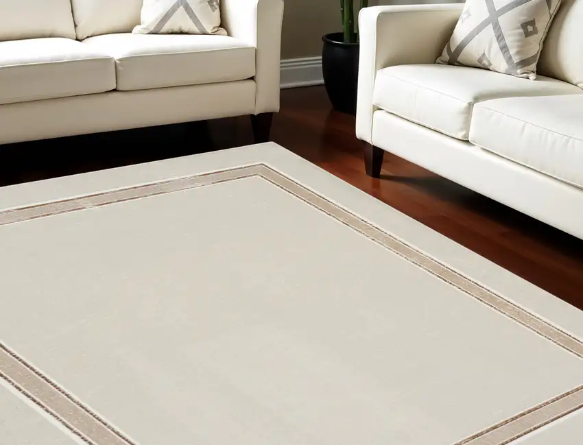 Ivory and Brown Geometric Non Skid Area Rug Photo 2